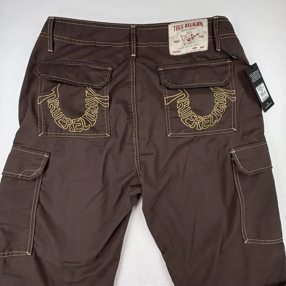 True Religion Cargo Pants Mens 32x31 Brown Bracken Canvas Outline Workwear NEW